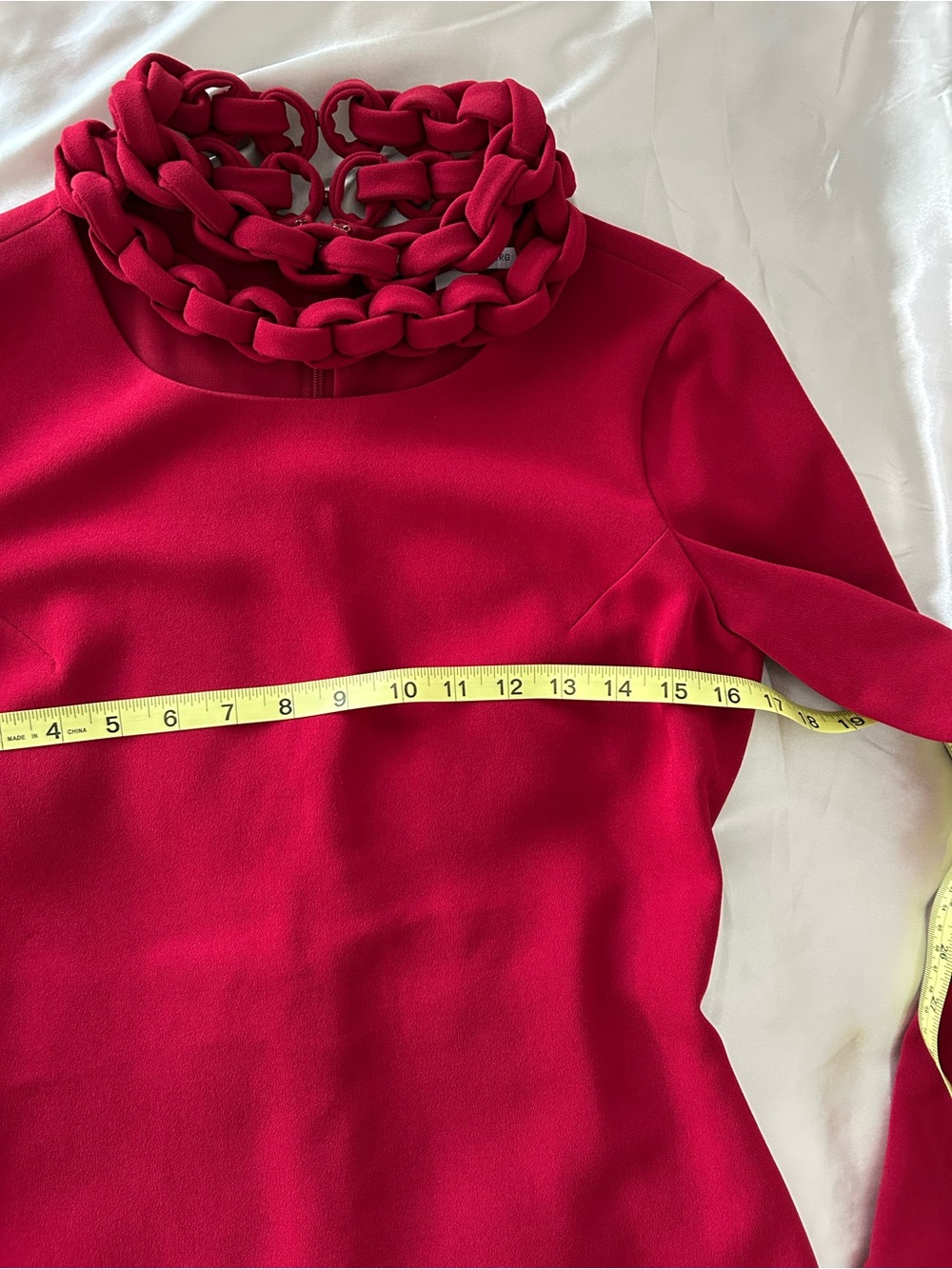 Diane Von Furstenberg Vintage Red Dress with Braided Collar Detail Long Sleeve - Picture 9 of 10